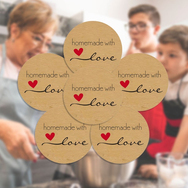 Homemade with Love Stickers for Gifts, Cookies, Foods, Homemade Candles, Hand Soap, Hand Made Gifts, Canned Goods or any Home Made Gifts