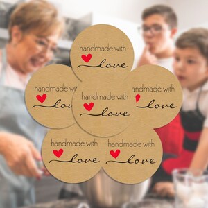 Handgemacht mit Liebe Aufkleber 1,5 Zoll Perfekt für Backwaren Geschenke, Marmelade, Gelee, Kerzen, Weihnachtsgeschenke 10ct, 25, 50, 75, 100 und 200 mit Bogo