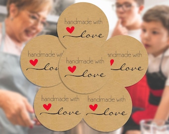 Handmade with Love Stickers: Brown Craft Labels for Baked Goods