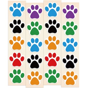Paw Print Stickers, Doggy Foot Print Stickers, Blue, Black, Gold, Red, Green & Purple, Great for Stationary, Mail, Rewards, Gifts, Teachers