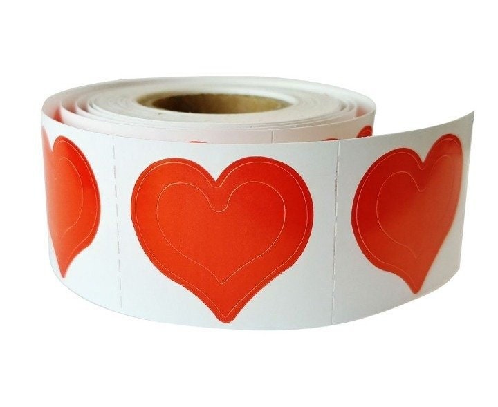 Small Red Heart Stickers 1/2 Round, 1,000/Rolll