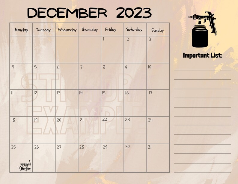 December Calendar Printable Sheet 2023 Editable Pdfs Both Color and ...
