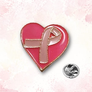 Pink Ribbon Heart Lapel Pin: Breast Cancer Awareness Support