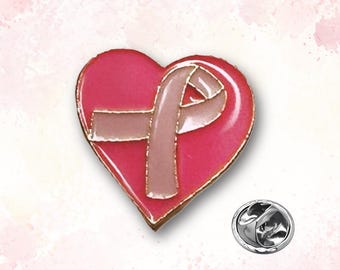 Pink Ribbon Heart Lapel Pin: Breast Cancer Awareness Support