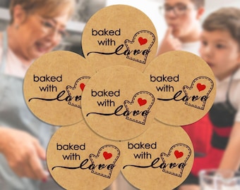 Baked with Love & Homemade Stickers | 1.5&quot; Inch Round Natural Kraft Paper The Perfect for Gifts of Baked Goods Pastries Cookies Cake Gifts