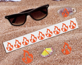 Fire Flame Tanning Stickers Measure Your Tan, Airbrush, Sunless, Tanning Bed, Outdoors Flame Image Tantoo" Tanline Large Flame Tan Stickers