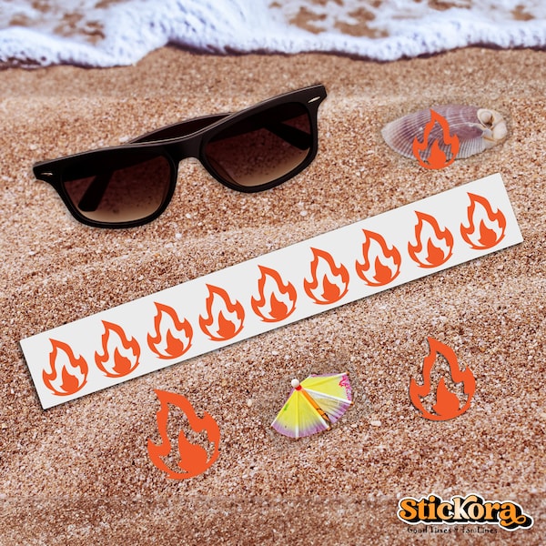 Fire Flame Tanning Stickers Measure Your Tan, Airbrush, Sunless, Tanning Bed, Outdoors Flame Image Tantoo" Tanline Large Flame Tan Stickers