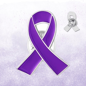 Purple Ribbon Awareness Lapel Pin: Support the Cause (1&quot; Tall)