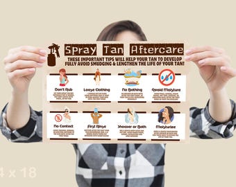 Spray Tan Aftercare Tips - Horizontal Indoor Outdoor Water Resistant Silk Wall Poster - For Spray Tan Artists, Spray Tan Rooms, Long Lasting