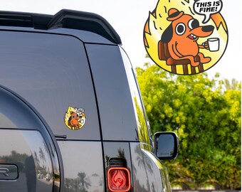 This Is Fine Dog Flames Meme Sticker: Funny Crisis Dog Vinyl Decal for Water Bottles, Clipboards, Windows, Funny Gifts