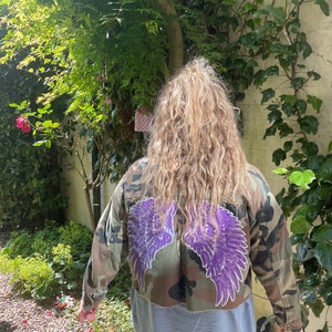 Mary camo Jacket | Upcycled camo jacket | army jacket | upcycled jacket | sequin patch jacket | reworked jacket | unique jacket | bespoke