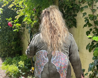 Mary camo Jacket | Upcycled camo jacket | army jacket | upcycled jacket | sequin patch jacket | reworked jacket | unique jacket | bespoke