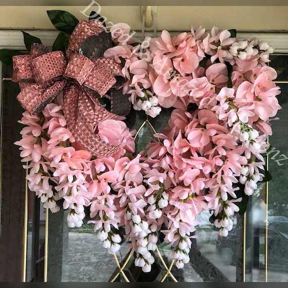 Beautiful Pink Heart Shaped Wreath Bridal Wedding Home Decor Flower Front Door Spring Custom