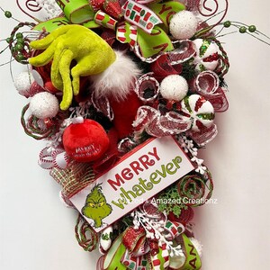 Green monster Christmas teardrop wreath
