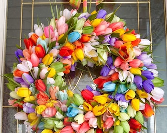 Multicolored tulip wreath, spring wreath