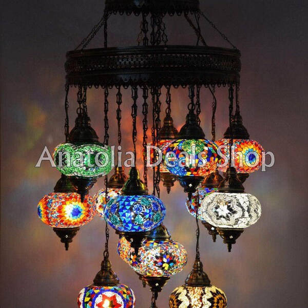 15 Mosaic Chandelier, Turkish Chandelier, Turkish Lighting, Ottoman Lamps, Turkish Lamp, Turkish Hanging Lamp, Turkish Mosaic Lamp SULTAN-15