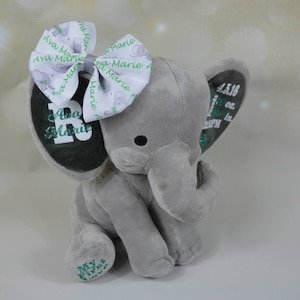 Elephant, Birth Announcement, Customized Elephant, Baby Elephant, Elephant Plush, Baby Keepsake, First Birthday Gift, Baby Shower Gift
