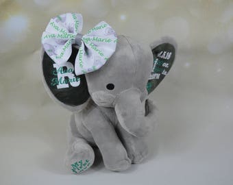 Elephant, Birth Announcement, Customized Elephant, Baby Elephant, Elephant Plush, Baby Keepsake, First Birthday Gift, Baby Shower Gift