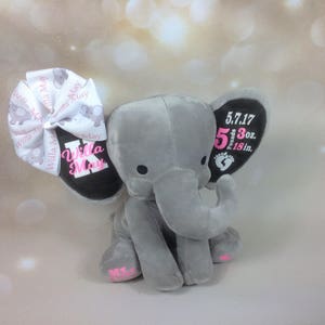 Elephant, Birth Announcement, Customized Elephant, Baby Elephant, Elephant Plush, Baby Keepsake, First Birthday Gift, Baby Shower Gift