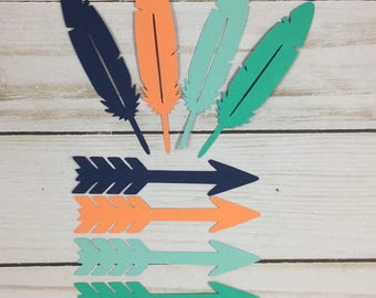 Arrow Confetti, Feather Confetti, Party Decor, Table Decor, Boho Chic Party Decor, 3.5" Inch die cut cardstock confetti 120 Pieces