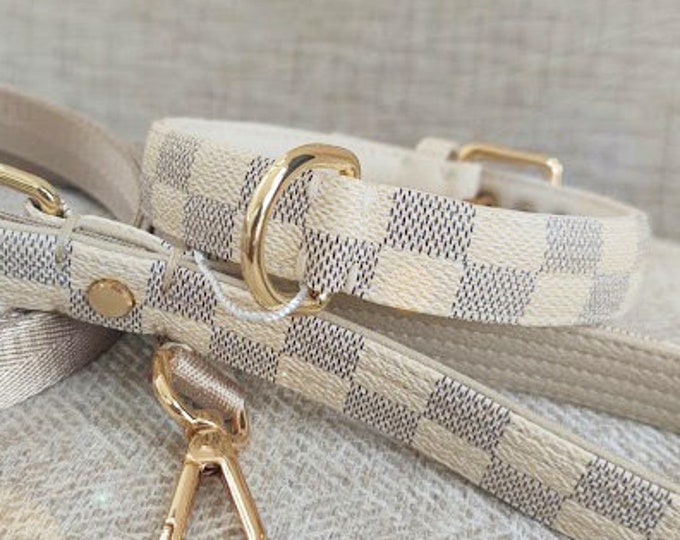 Dog Collar Damier print and Gold in vegan leather!