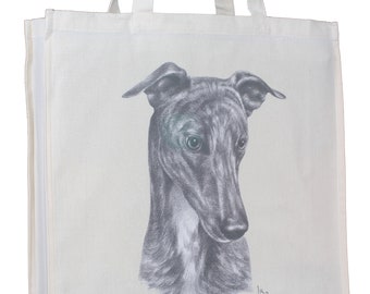 Greyhound Breed of Dog from 'The Dog Watcher' Design Cotton Shopping Tote Bag with Gusset and Long Handles