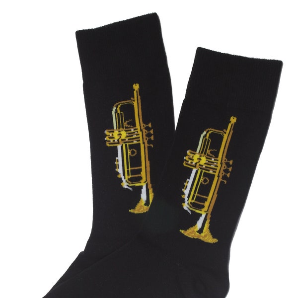 Chaussettes de qualité chaussettes mi-mollet sur le thème de la trompette sur noir unisexe cadeau parfait