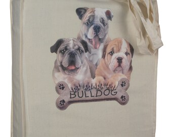 Bulldog Puppies Dog Cotton Shopping Tote Bag with Gusset and Long Handles