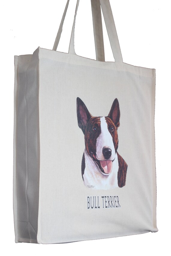 Bull Terrier Dog H Design Cotton Shopping Tote Bag With Gusset and Long Handles Etsy Ireland