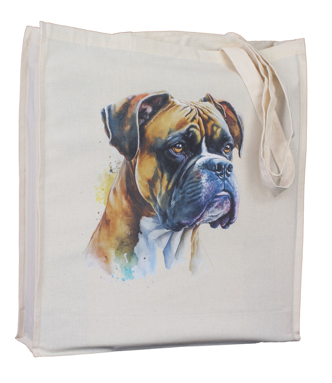 Boxer Dog Design Cotton Shopping Tote Bag With Gusset and Long Handles