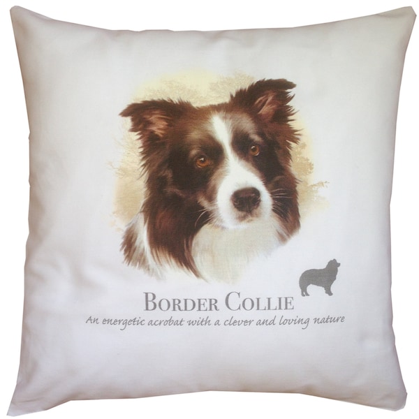 Border Collie Dog | 100% Cream or White Cotton Cushion Cover with Zip | Perfect Gift