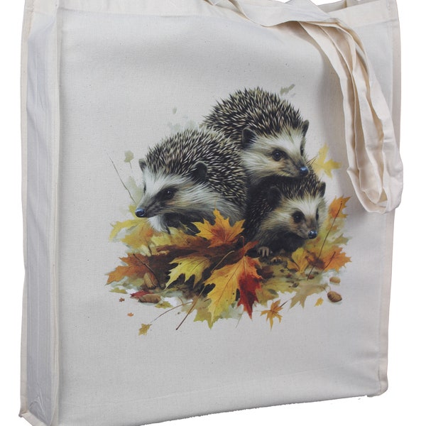 Sac fourre-tout en coton avec soufflet et longues poignées Hedgehog Family Design