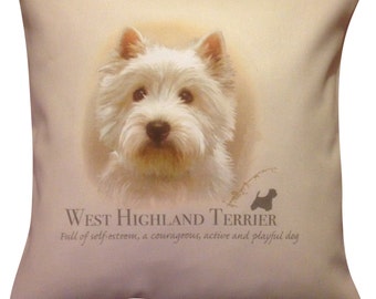 West Highland Terrier Westie Breed of Dog | 100% Cream or White Cotton Cushion Cover with Zip | Perfect Gift