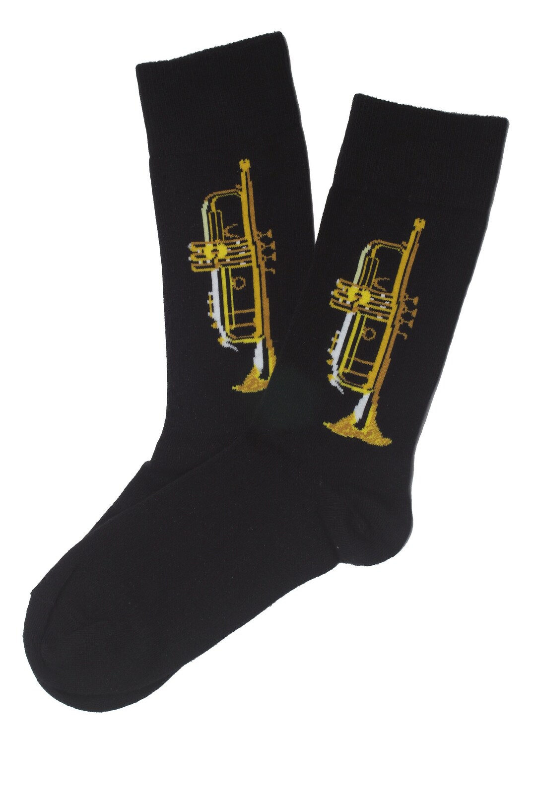 Quality Socks Trumpet Themed Mid Calf Socks on Black Unisex Perfect
