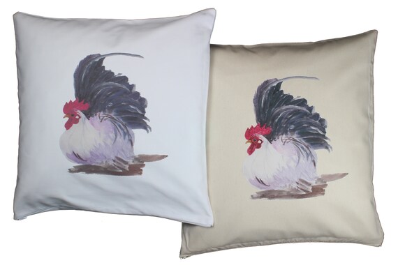 Hen Poultry Chicken With White Grey Feathers Cotton Cushion Etsy