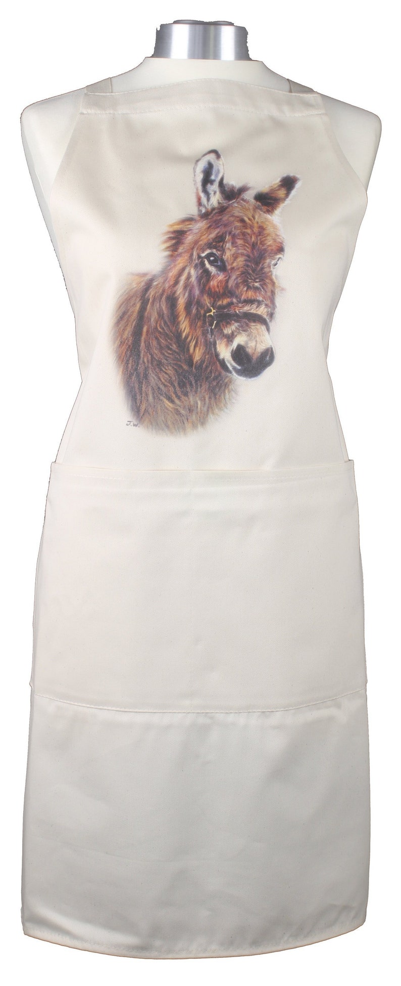 Donkey Themed Natural Cotton Apron Double Pockets UK Made Baker Cook