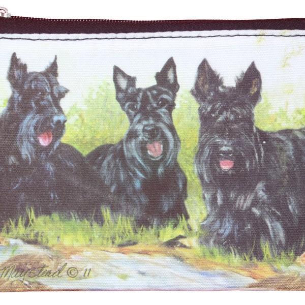 Scottish Terrier Scottie Breed of Dog Group Zipper Lined Purse Pouch Design by the Well Known Artist Ruth Maystead Perfect Gift