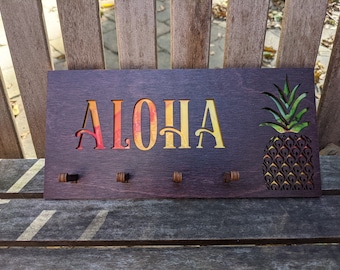 Aloha Sign Key/Mask Holder - Black Cherry Laser Cut pineapple