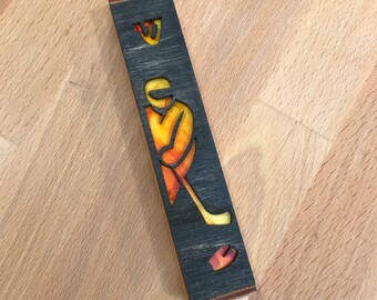 Hockey Mezuzah - Yellow, Orange, and Black - 1 inch // Birthday Gift // Baby Shower