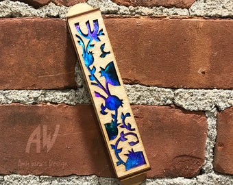 Pomegranate Laser Cut Wooden Mezuzah - 1 inch