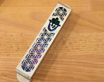 Silver Painted Wooden Hamsa Mezuzah - 1 inch // Housewarming // Jewish Wedding Gift