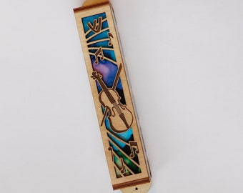 Wooden Musical Notes violin Mezuzah 6" - Wedding Gift // Bat Mitzvah // Musician