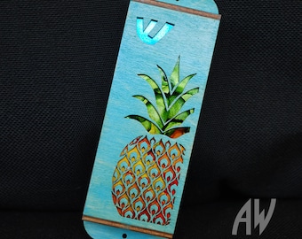 Handpainted Wooden Laser Cut Pineapple Mezuzah - Wide