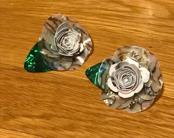 Gray Abalone Guitar Pick Lapel Pin: Musician Wedding Boutonniere