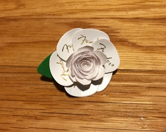 White Guitar Pick Flower Boutonniere: Musician Wedding Lapel Pin