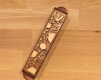 Wooden Pomegranate Laser Cut Mezuzah - 1 inch // Bat/Bar Mitzvah Gift // Wedding Present