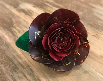 Red/Burgundy Guitar Pick Flower Boutonniere: Musician Wedding Lapel Pin
