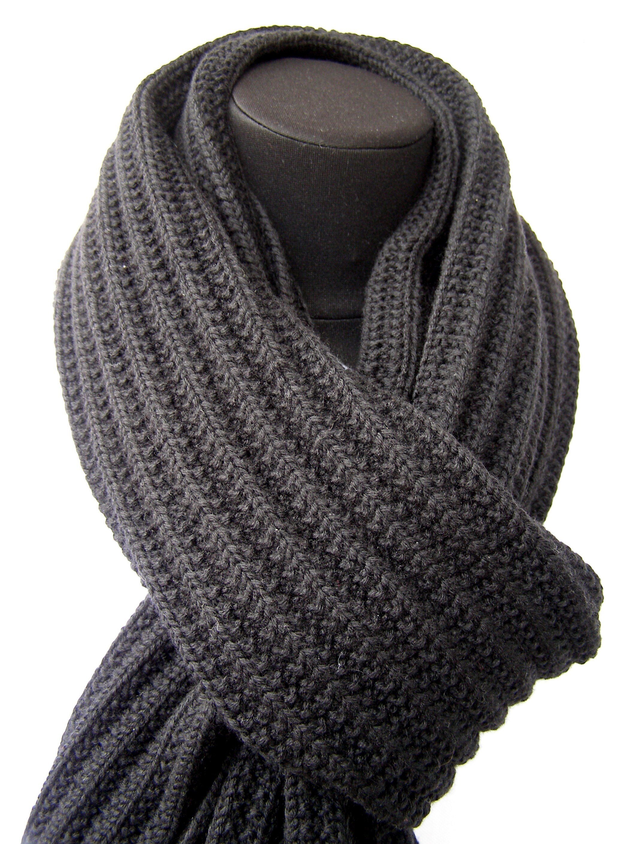 Black knitted mans scarf schal black scarf man mens scarf Etsy