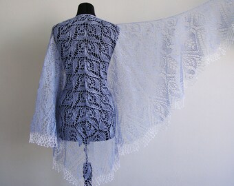Linen Shawl, blue Knit Shawl, Summer Shawl, Wrap, linen scarf, hand knit shawl, knitted shawl, blue Shawl, lace Shawl