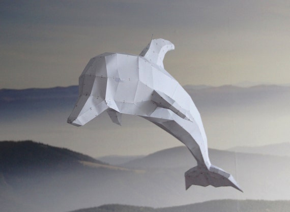 Dolphin Paper Statuette Lowpoly Diy Paper Decoration Decorate Your Home Paper Statuette Lowpoly